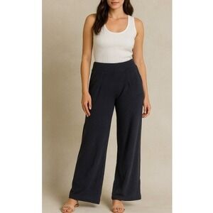 Michael Stars Women's Navy Blue Textured Wide Leg Cropped Pants Size S